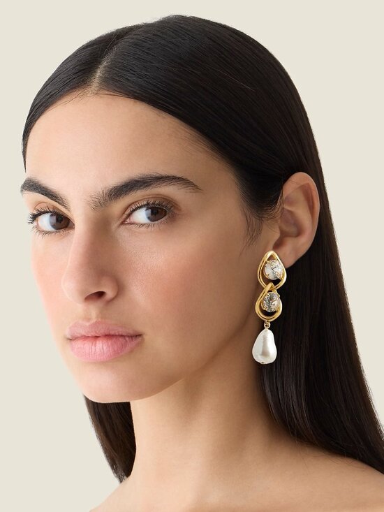 J. Crew Jewelry - J.Crew Gold Crystal & Pearl Chain link Drop Earrings